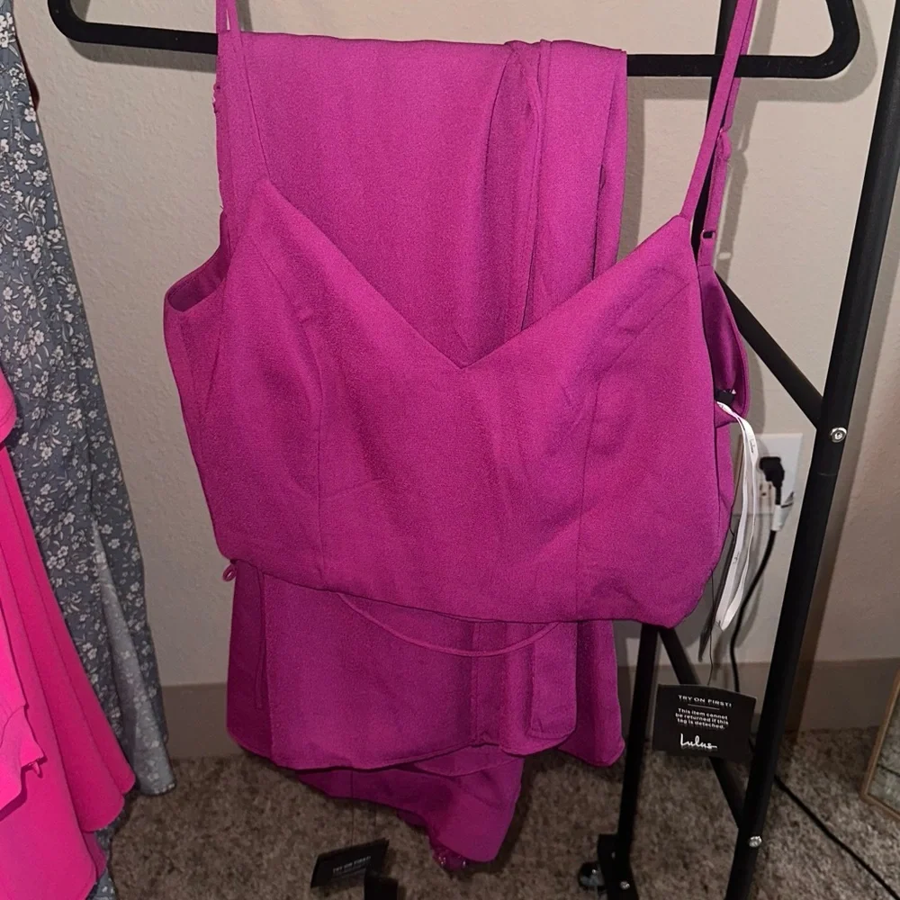 Lulus Out Tonight Magenta Two-piece Jumpsuit Purple - Size S - Picture 3 of 4